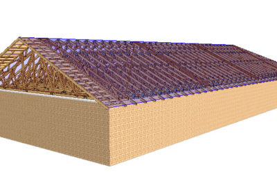 3d budynek z konstrukcja dachu